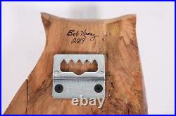 Glass Eyes Carved 13 Burl Wood Owl Signed Bob Krenz 2019 Mid Century Mod Style