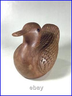 Glass Eyes Vintage Decoy Duck Wood Carving Doll Folk Toy Art Bird Ornament Hunti