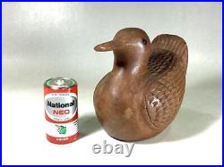 Glass Eyes Vintage Decoy Duck Wood Carving Doll Folk Toy Art Bird Ornament Hunti