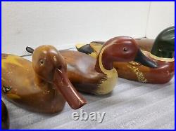 Hand Carved And Painted Wood Ducks, Lot Of 5, 14 Lgth, Glass Eyes, See Images