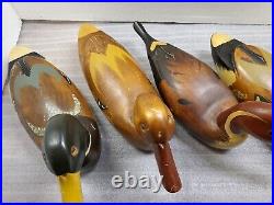 Hand Carved And Painted Wood Ducks, Lot Of 5, 14 Lgth, Glass Eyes, See Images