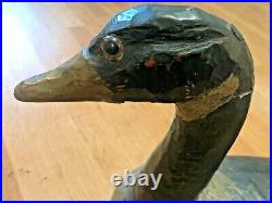 Hand Carved Wood Duck-Glass Eyes-Possibly S. R. Sweet of Claremore-Primitive GB