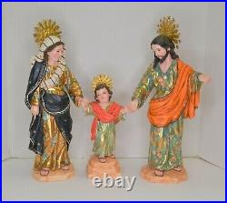 Hand Carved Wood Statues of the Holy Family + Jesus, Mary, Joseph, glass eyes
