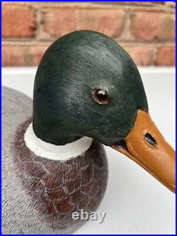Hand carved Highly Detailed painted wood mallard Duck decoy glass eyes 16 1986