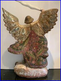 Impressive 26 Carved Wood Polychrome Statue of the Archangel Michael Glass Eyes