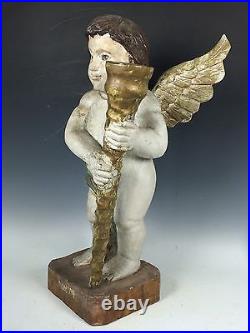 Large Carved Wood Angel With Glass Eyes