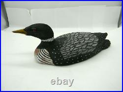 Loon Hand Carved Wood Figurine Statue Hand Painted Glass eyes Signed HW