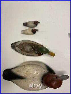 Lot of 4 Vintage Wooden Decorative Duck Decoys 80's-90's Solid Wood Glass Eyes