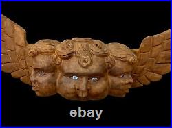 Mexican Wood ANGEL Mask with GLASS EYES, Three Faces Cherub, Cacheton