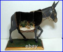 Old Rare Italian Neapolitan Wood Donkey Creche Doll Glass Eyes 15 1/5