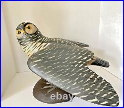 Original Large Carved Barred Owl Decoy by George Bell, Signed, Glass Eyes