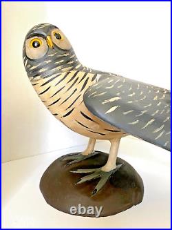 Original Large Carved Barred Owl Decoy by George Bell, Signed, Glass Eyes