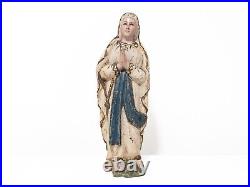 Our Lady of Lourdes Late 19th Century Wood Santo Sculpture Glass Eyes