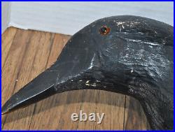 Rare 1940s Herters Hand Carved Balsa Wood Glass Eye Crow Decoy