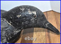 Rare 1940s Herters Hand Carved Balsa Wood Glass Eye Crow Decoy