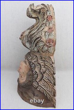 Spanish Colonial Carved Wood Glass Eyes Angel Cherub Santos Sconce Corbel Shelf