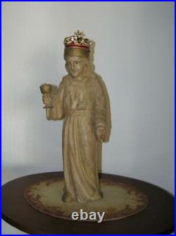 Spanish Colonial Wood Carved Infant Jesus holding Chalice Glass Eyes 19 tall