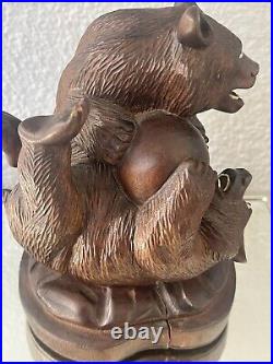 Switzerland Brienz Black Forest 2 Bears Fighting Wood Carving Glass Eyes