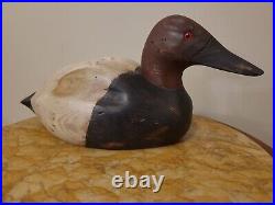 VINTAGE CANVASBACK DUCK DECOY WITH GLASS EYES, Hand Made, solid wood