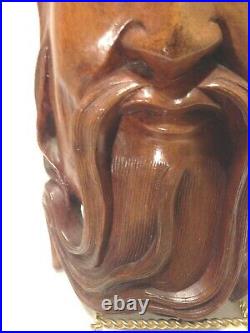 VTG. Guan Yu Guan Gong Hand Carved Wood Mask 12 Tall Glass Eyes God of Wealth