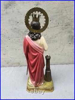 VTG Santa Barbara Church Quality Statue Wood Plaster Glass Eyes Imported Spain