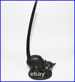 Vintage Antique Bisque Wood Wooden Tail Glass Eye Black Cat Animal Ring Holder