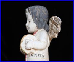 Vintage Antique Carved Wood statue Polychromed Angel Cherub Putti Glass Eyes