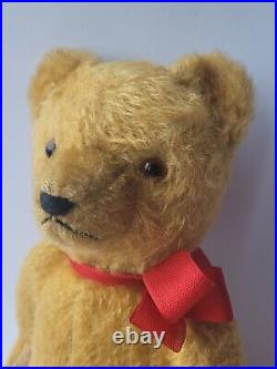 Vintage Antique Golden Mohair Teddy Bear 16in/40cm, Wood Filled, Glass Eyes