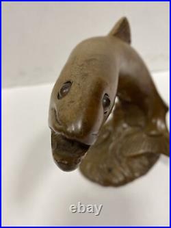 Vintage Artist Signed Hand Carved Wood Trout With Glass Eyes Free Shipping 6.5