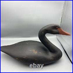 Vintage B. H. Sims Carved Black Wood Goose Swan Wooden Glass Eyes Realistic Shape