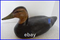 Vintage Black Duck Drake Wood Decoy Glass Eyes Flat Bottom CIRCA 1970