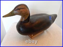 Vintage Black Duck Drake Wood Decoy Glass Eyes Flat Bottom CIRCA 1970