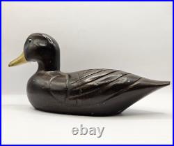 Vintage Carved Wood Duck with Brass Bill and Glass Eyes