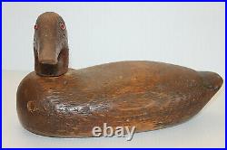 Vintage DUCK DECOY Primitive Hand Carved Wood withRed Glass Eyes