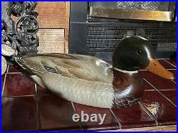 Vintage Duck Decoy Rare Abercrombie & Fitch Painted Wood 18in Glass Eyes Signd