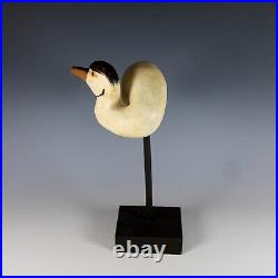 Vintage Folk Art Hand Carved Wood Shorebird Egret With Glass Eyes