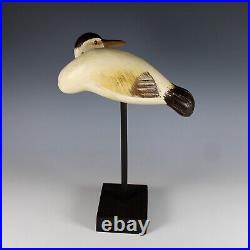 Vintage Folk Art Hand Carved Wood Shorebird Egret With Glass Eyes