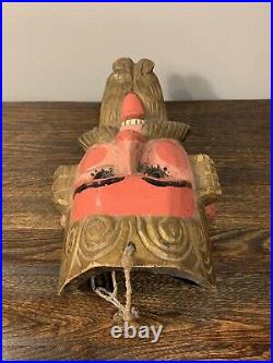 Vintage Guatemalan Hand Carved and Painted Wood Mask Glass Eyes and Goatee
