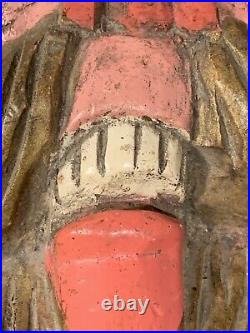 Vintage Guatemalan Hand Carved and Painted Wood Mask Glass Eyes and Goatee
