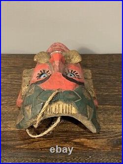 Vintage Guatemalan Hand Carved and Painted Wood Mask Piercing Glass Eyes