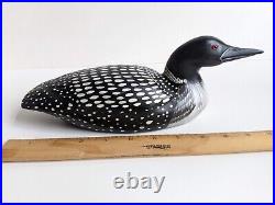 Vintage Hand Carved & Painted Wood Loon Decoy with Glass Eyes