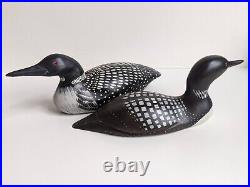 Vintage Hand Carved & Painted Wood Loon Decoy with Glass Eyes