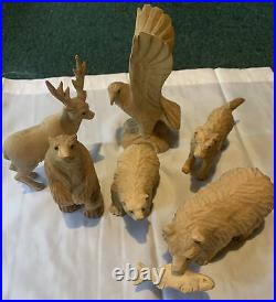 Vintage Hand Carved Wood Animals with Glass Eyes LOT (6) SEE PICS