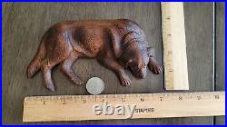Vintage Hand Carved labrador dog sculpture recumbant glass eyes Small size