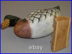 Vintage Hand Painted Wood Glass Eyes Life Size Mallard Duck Sculpure