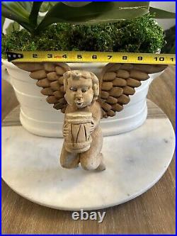 Vintage MEXICAN Carved Wood FOLK ART ANGEL with Blue GLASS EYES and DRUM