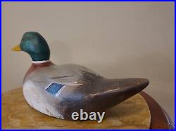Vintage Mallard Duck Decoy Drake, Solid Wood, Glass Eyes