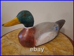 Vintage Mallard Duck Decoy Drake, Solid Wood, Glass Eyes