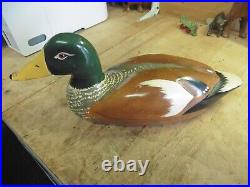 Vintage Mallard Duck wood glass eye hand carved made in USA