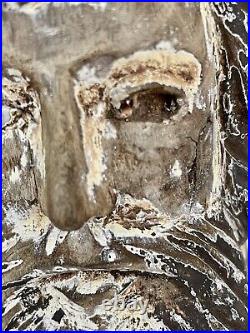 Vintage Pair Hand Carved Wood Santos Apostle Head Male Saint With Glass Eyes